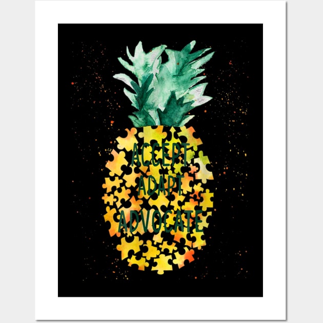 Accept Adapt Advocate Pineapple Piece Puzzle Autism Wall Art by Danielsmfbb